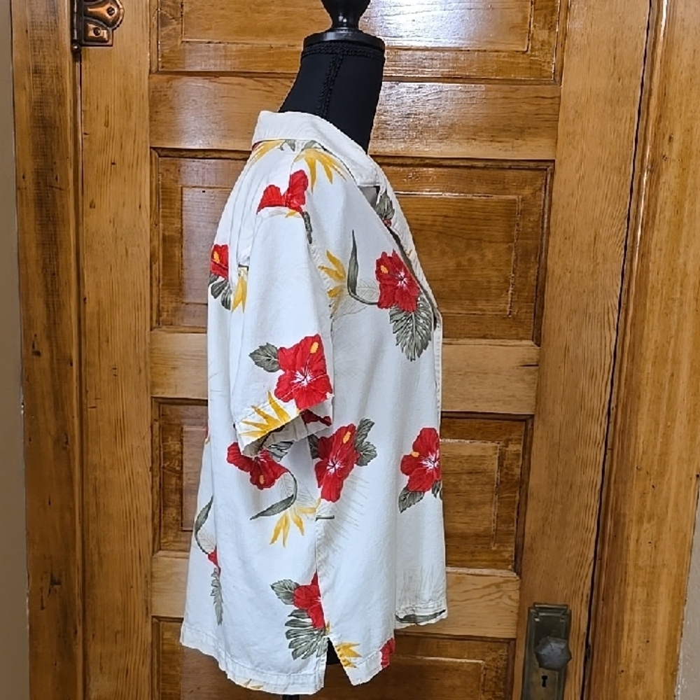 Vintage Jamaica Bay Red and Yellow Floral Tropical Beachy Shirt L - Picture 3 of 3